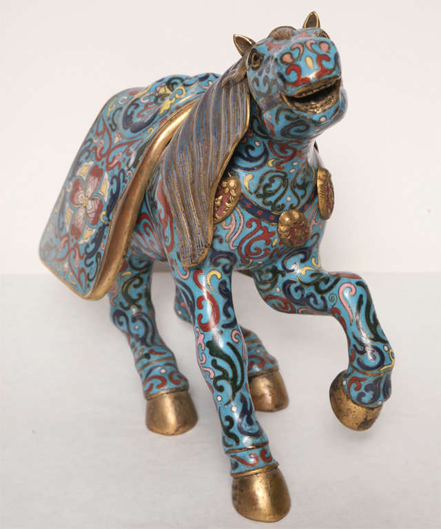 Mid-20th Century A PAIR OF CLOISONNE HORSE FIGURES. CHINESE,  MID 20th CENTURY For Sale