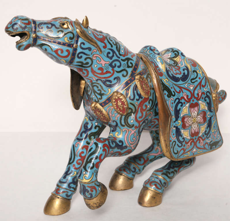 A PAIR OF CLOISONNE HORSE FIGURES. CHINESE,  MID 20th CENTURY For Sale 1