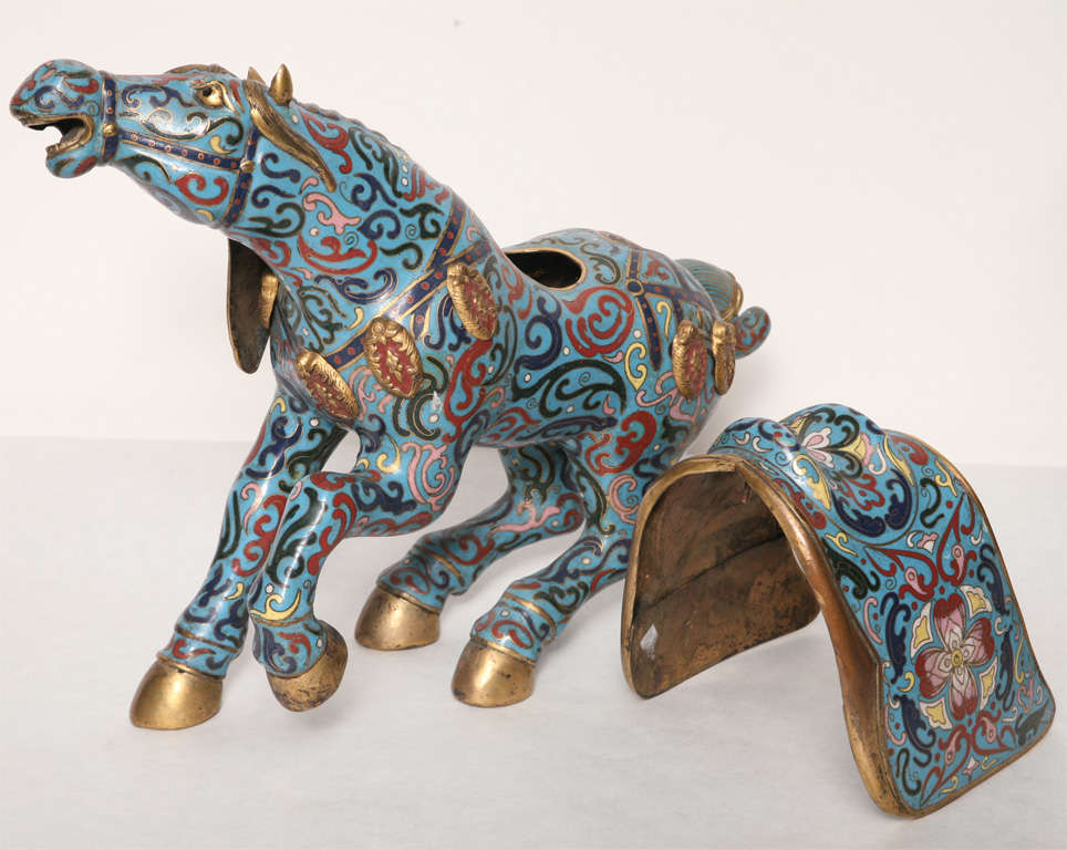 A PAIR OF CLOISONNE HORSE FIGURES. CHINESE,  MID 20th CENTURY For Sale 2