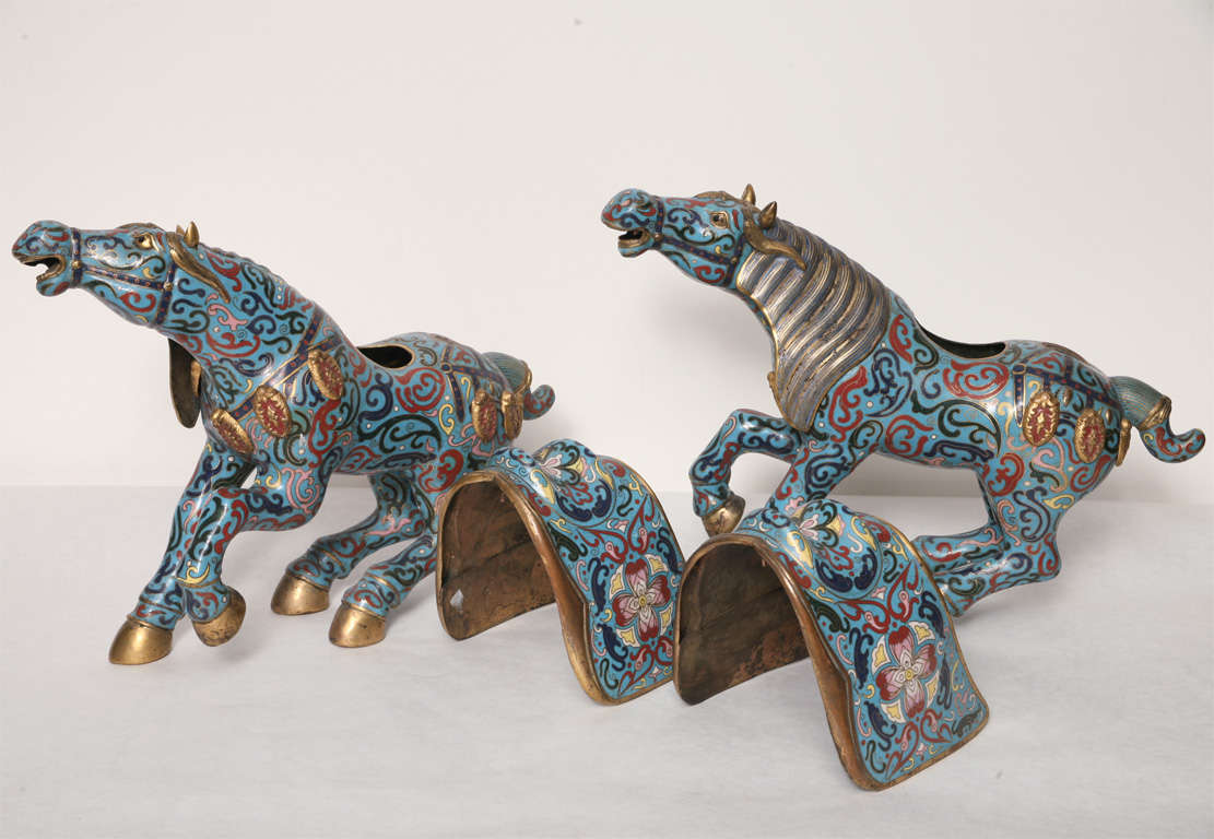 A PAIR OF CLOISONNE HORSE FIGURES. CHINESE,  MID 20th CENTURY For Sale 3