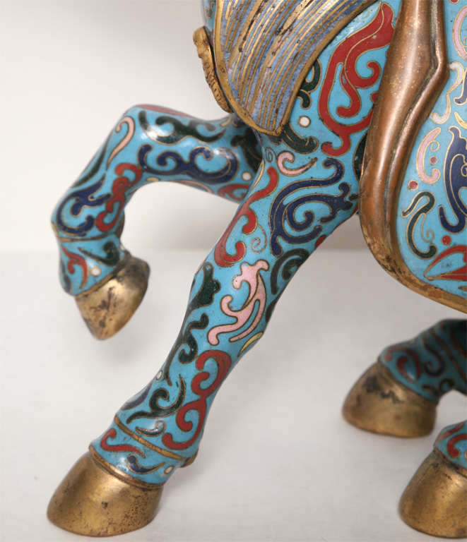 A PAIR OF CLOISONNE HORSE FIGURES. CHINESE,  MID 20th CENTURY For Sale 5