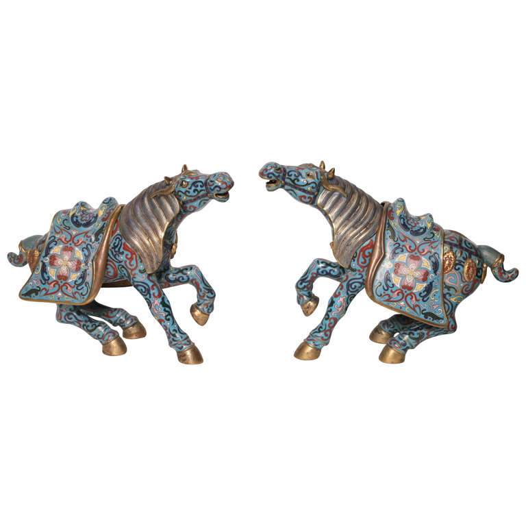 A PAIR OF CLOISONNE HORSE FIGURES. CHINESE,  MID 20th CENTURY For Sale
