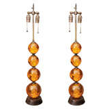 Pair of Segmented Resin Sphere Lamps