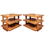 Pair of Three Tier Blonde Wood Side Tables by Dunbar