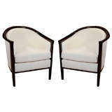 Pair of Gondola Form Mahogany Upholstered Arm Chairs