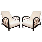 Pair of Ebonized Wood Armchairs