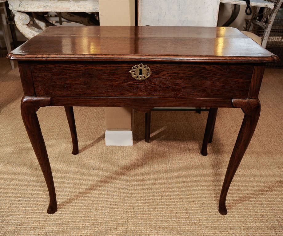 Oak Side Table with Single Frieze Drawer on Cabriole Legs 2
