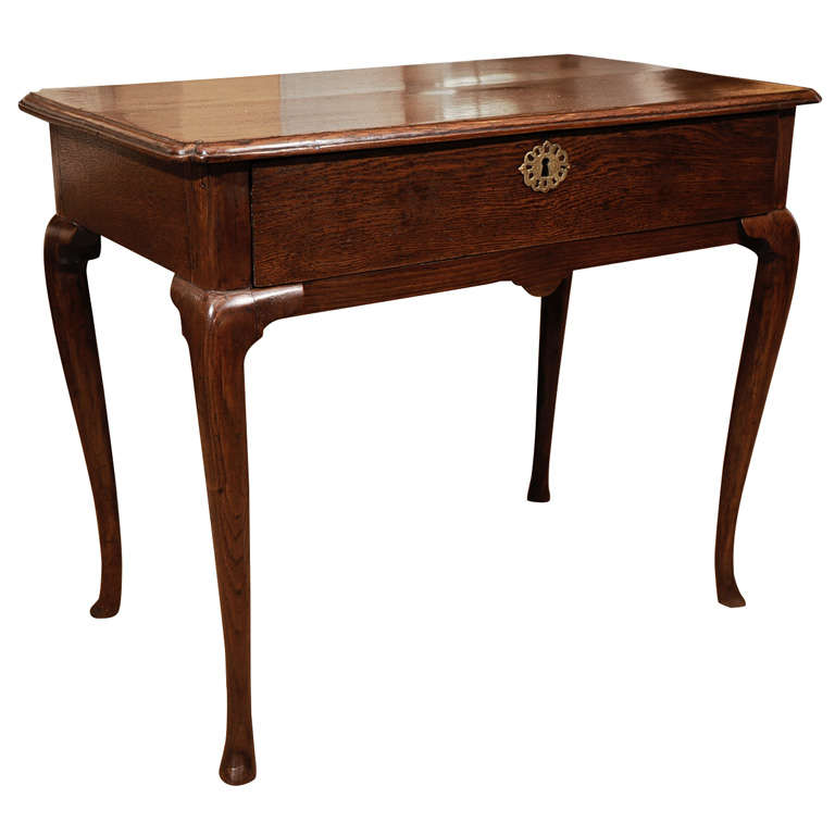 Oak Side Table with Single Frieze Drawer on Cabriole Legs