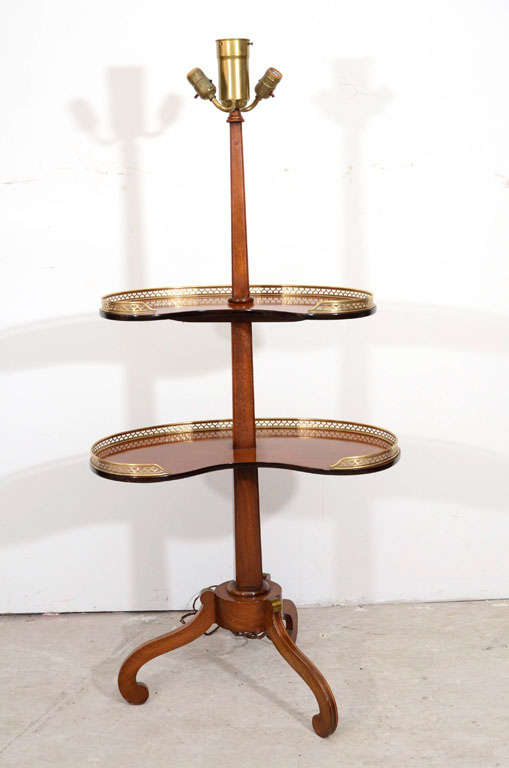 French Tiered Floor lamp of Mahogany with Brass Gallery