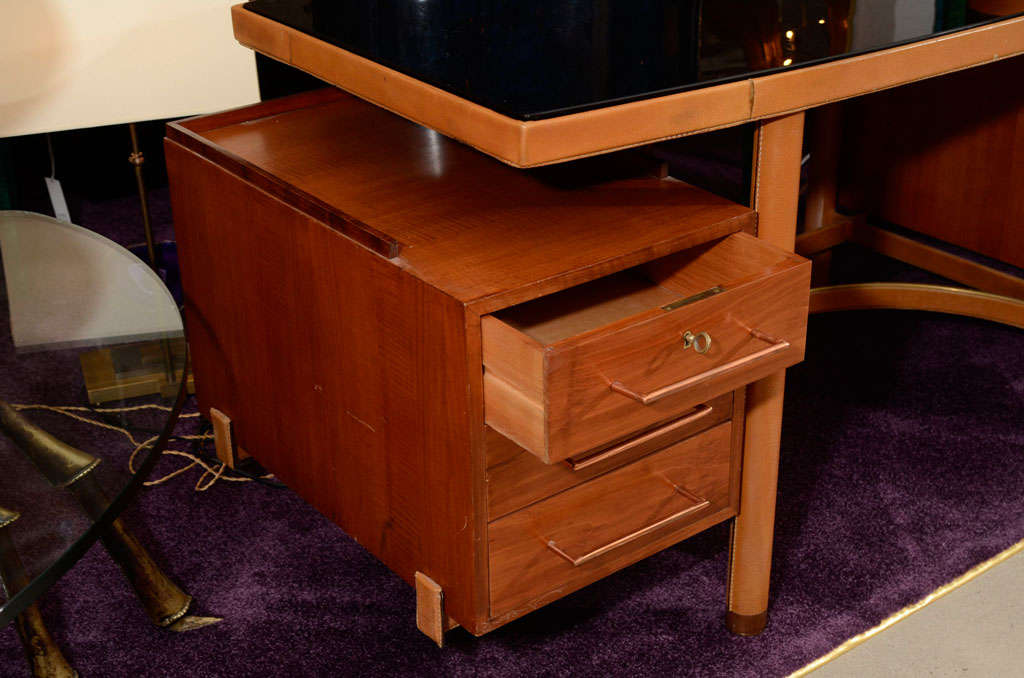 Pearwood and Stitched Leather Desk by Jacques Adnet 2
