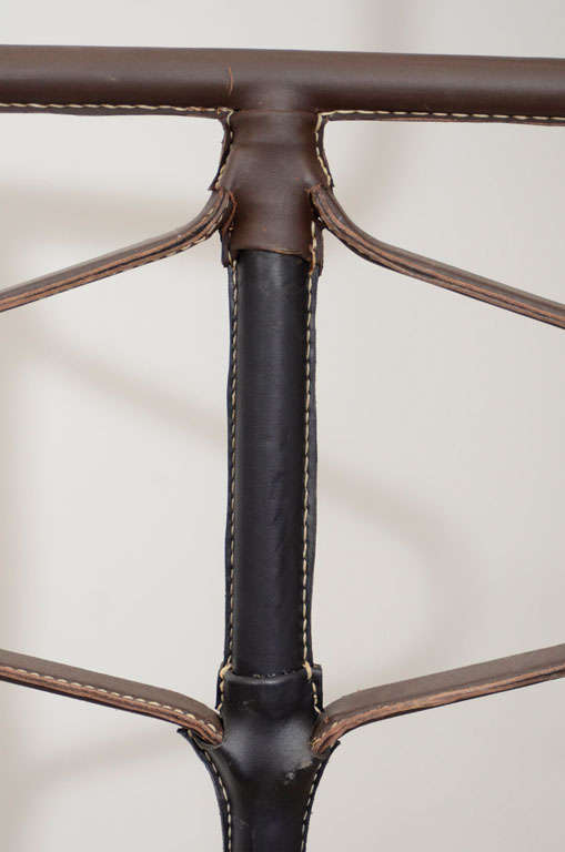 Leather Rare  Stitched leather floor lamp By Jacques Adnet For Sale