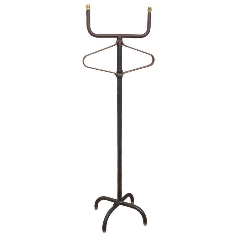Rare  Stitched leather floor lamp By Jacques Adnet For Sale