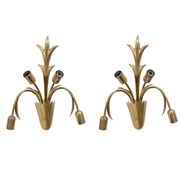 1940s Wrought Brass Sconces For Sale