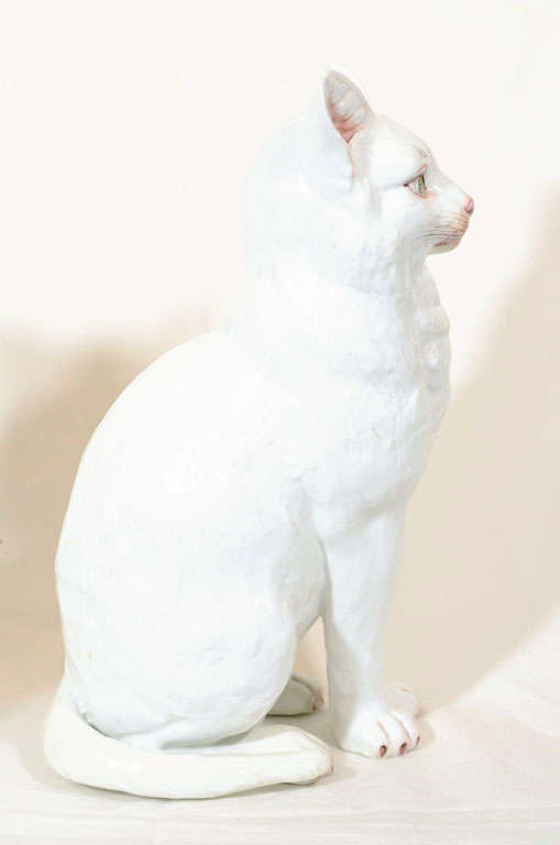 French A Pair of  Large White Porcelain Cats