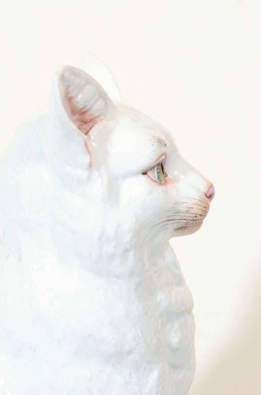 A Pair of  Large White Porcelain Cats In Excellent Condition In Katonah, NY