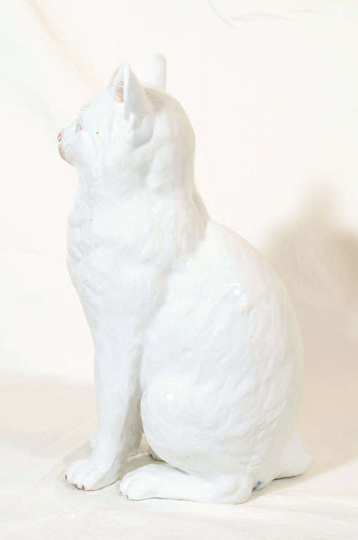 A Pair of  Large White Porcelain Cats 1