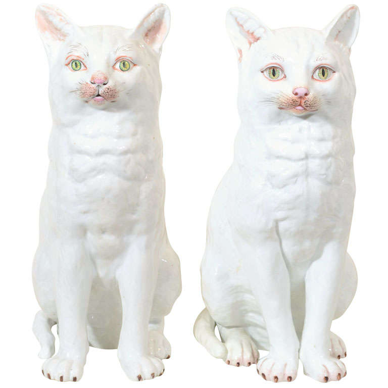 A Pair of  Large White Porcelain Cats