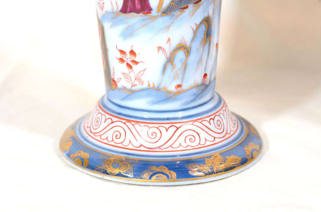 French A Pair of 19th Century Bayeux Porcelain Vases with Chinioserie Garden Scenes