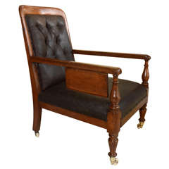 Vintage English Oak Library Chair With Book Or Drink Rest On Arm