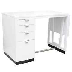 Chic Modernist White Lacquered Desk by Drexel