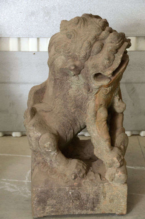 Pair of Late 18th Century Qing Dynasty Peking Carved Limestone Foo Dogs 3