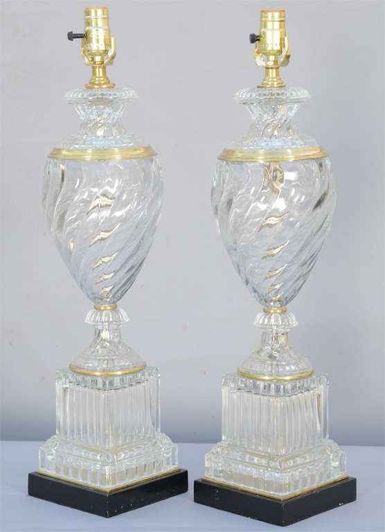 American Pair of Paul Hanson Spiral Glass Lamps