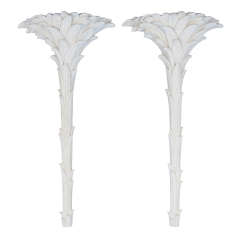 Pair of Serge Roche Style Palm Tree Pilaster Sconces