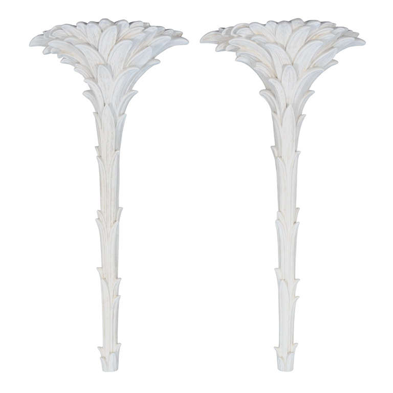 Pair of Serge Roche Style Palm Tree Pilaster Sconces