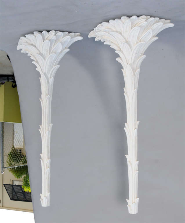 American Pair of Serge Roche Style Palm Tree Pilaster Sconces