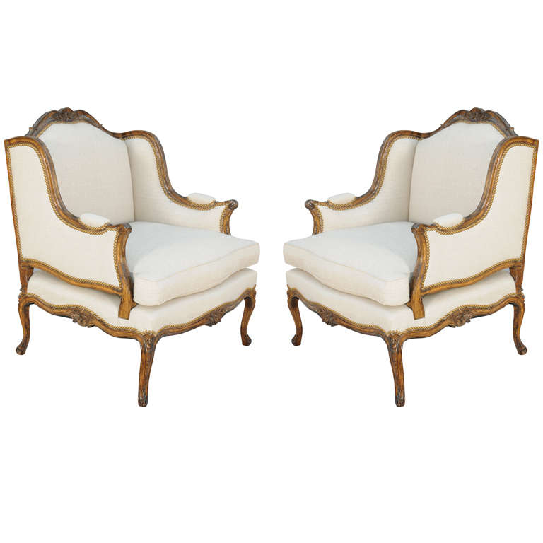Pair of Walnut Frame Marquise Bergeres