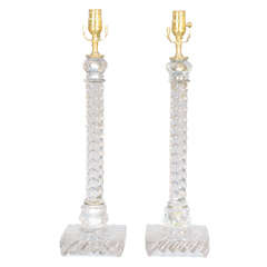 Fine Pair of Spiral Glass Candlestick Lamps