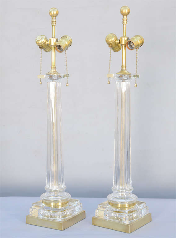 Late 20th Century Pair of Paul Hanson Glass Column Lamps