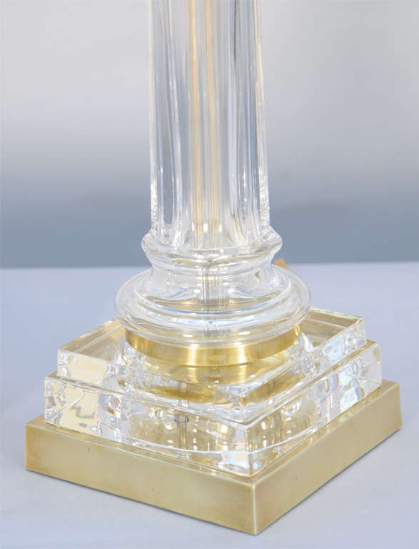 Brass Pair of Paul Hanson Glass Column Lamps