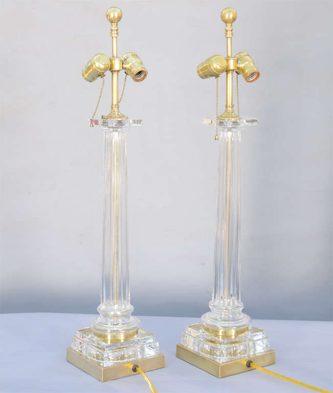 Pair of Paul Hanson Glass Column Lamps 2