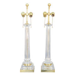 Pair of Paul Hanson Glass Column Lamps