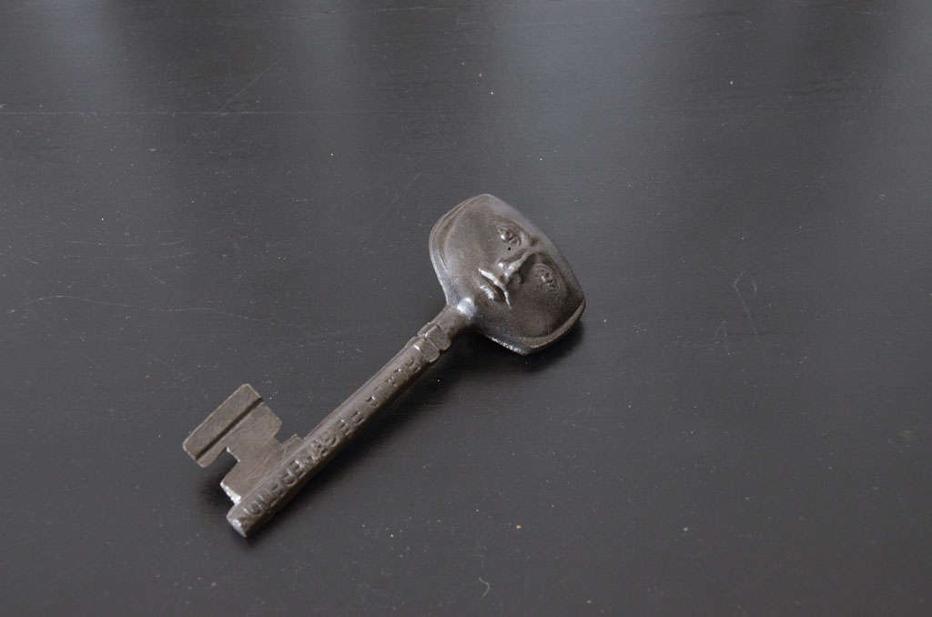 French Rare Vintage Skeleton Key with Faces For Sale