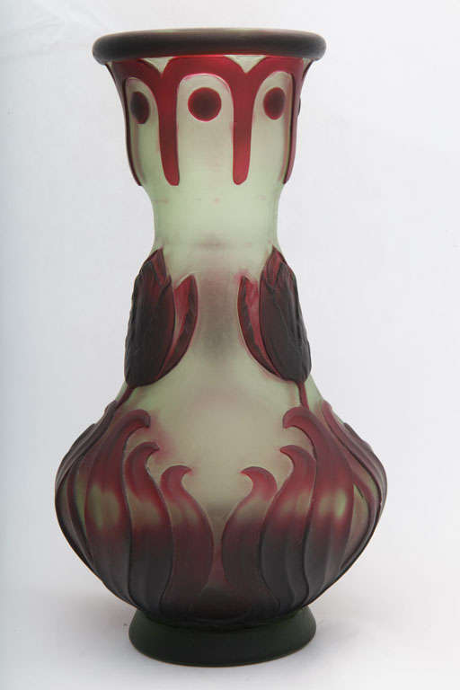 French A Rare Signed Eugene Michel Cameo Glass Vase