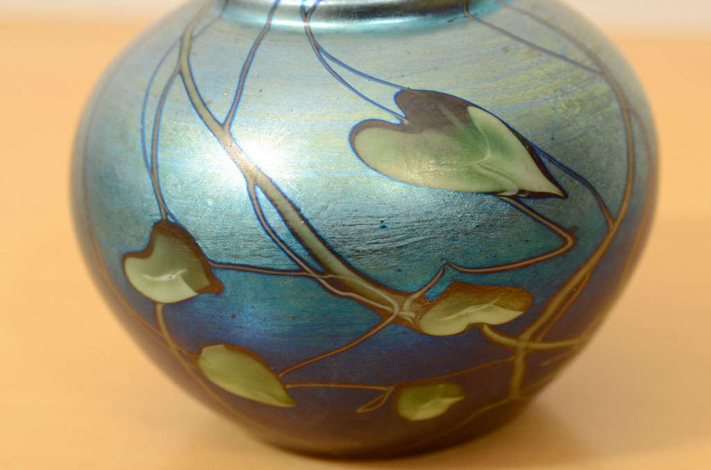 Tiffany Studios Tiffany Favrile Blue Decoraated Vase For Sale 2