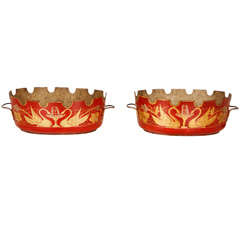 A Pair of Regency Red Tole Castellated Verrieres
