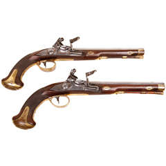 Antique A Pair of 48 Bore Russian Flintlock Officer's Pistols