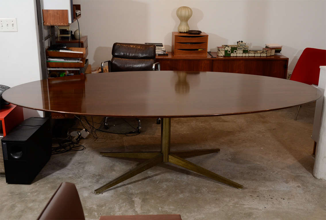 Florence Knoll walnut and stainless steel oval conference table at 1stdibs
