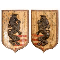 Pr. Early 20th C. Spanish Wood & Iron Shields