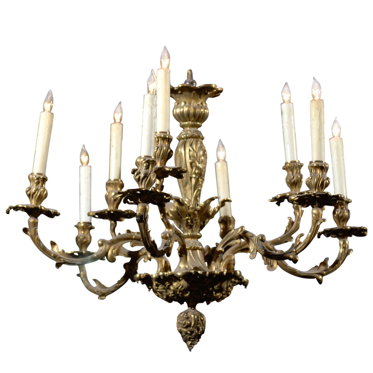 19th C. French Rococo Style Brass Chandelier For Sale