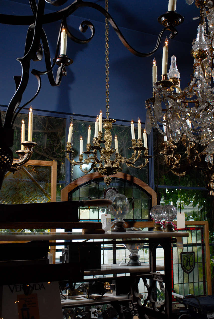 19th C. French Rococo Style Brass Chandelier In Good Condition For Sale In Atlanta, GA