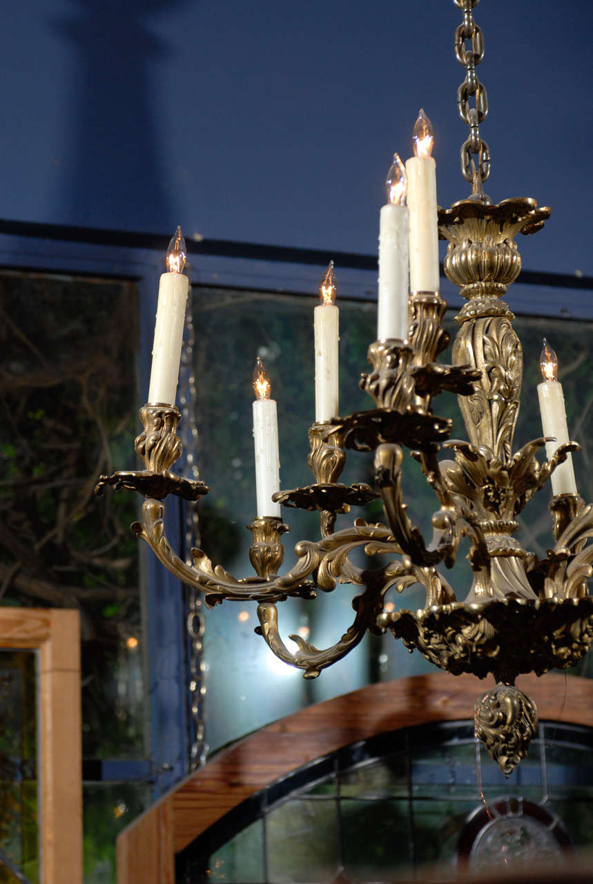 19th Century 19th C. French Rococo Style Brass Chandelier For Sale