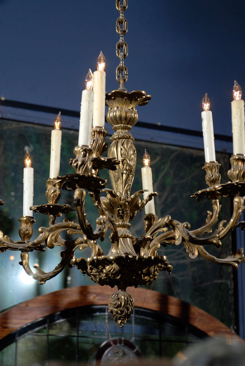 19th C. French Rococo Style Brass Chandelier For Sale 1