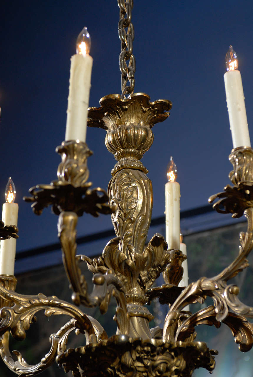 19th C. French Rococo Style Brass Chandelier For Sale 2