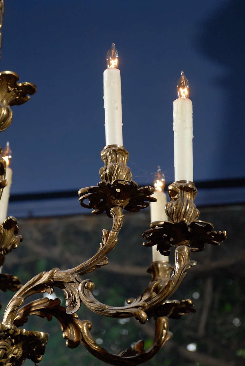 19th C. French Rococo Style Brass Chandelier For Sale 4