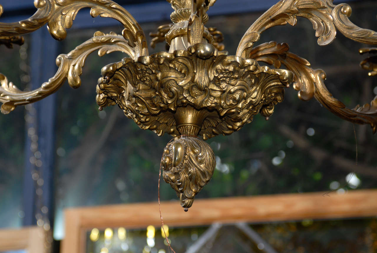 19th C. French Rococo Style Brass Chandelier For Sale 5