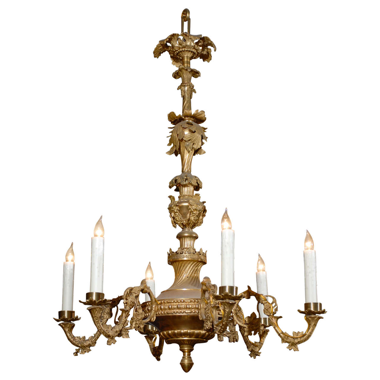 Early 20th C. English Gilt Brass Chandelier For Sale